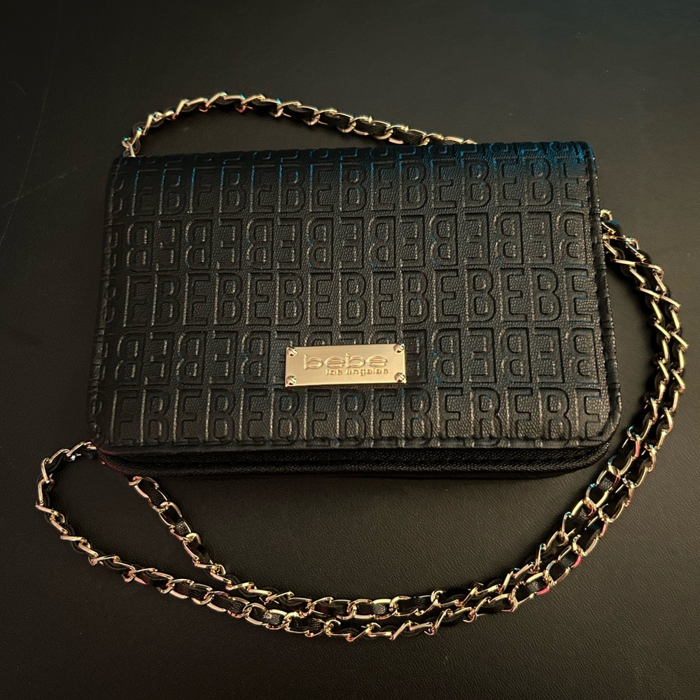 Bebe Black Embossed Shoulder Bag